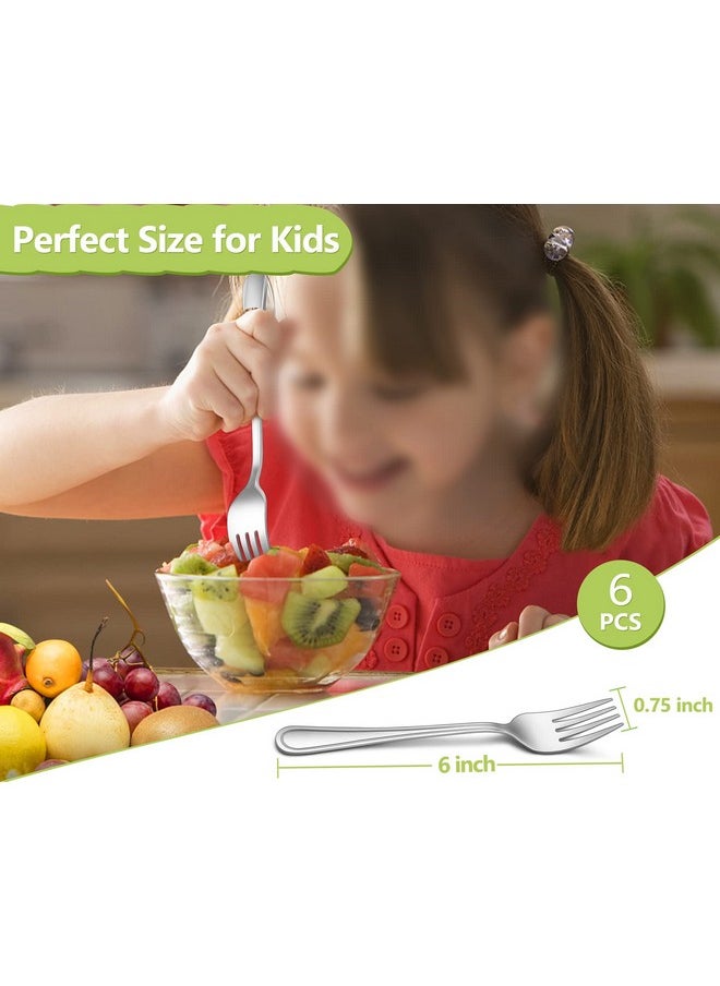 TeamFar - Toddler Forks 6 Pcs Stainless Steel Kids Utensil Small Fork For Child Self Feeding With Line Patterned Edge Non Toxic & Healthy Mirror Surface & Dishwasher Safe Easy To Grip - Image 1