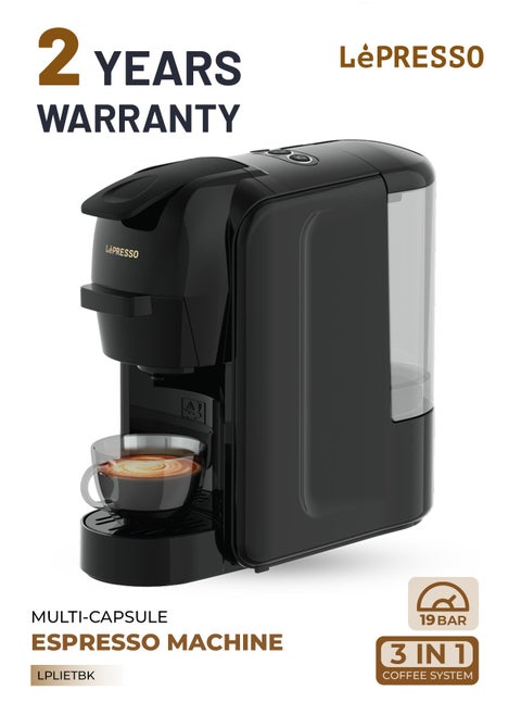 Lieto 3 in 1 Multifunction Capsule Coffee Machine 0.6L Capacity, Compatible with Nespresso, Dolce Gusto & Powder Coffee, 19 Bar Pump, High Power, Efficient Brew Coffee Maker- Black