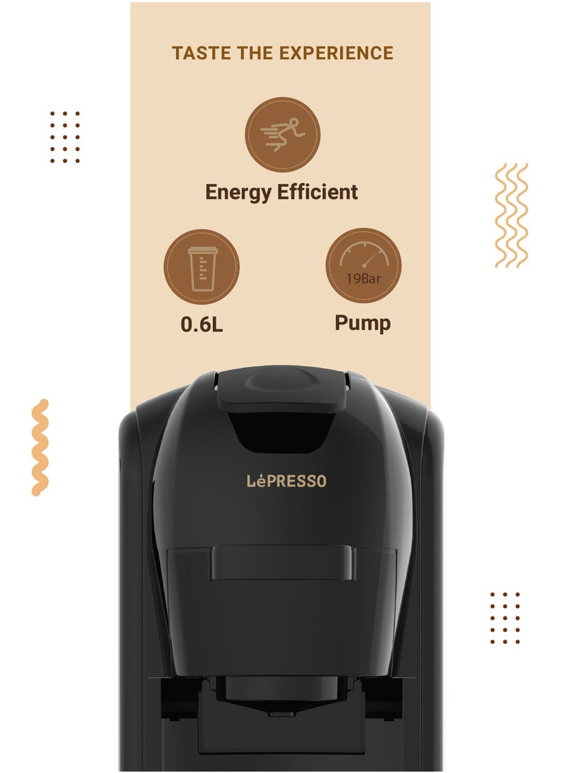 LePRESSO - Lieto 3 in 1 Multifunction Capsule Coffee Machine 0.6L Capacity, Compatible with Nespresso, Dolce Gusto & Powder Coffee, 19 Bar Pump, High Power, Efficient Brew Coffee Maker- Black - Image 1