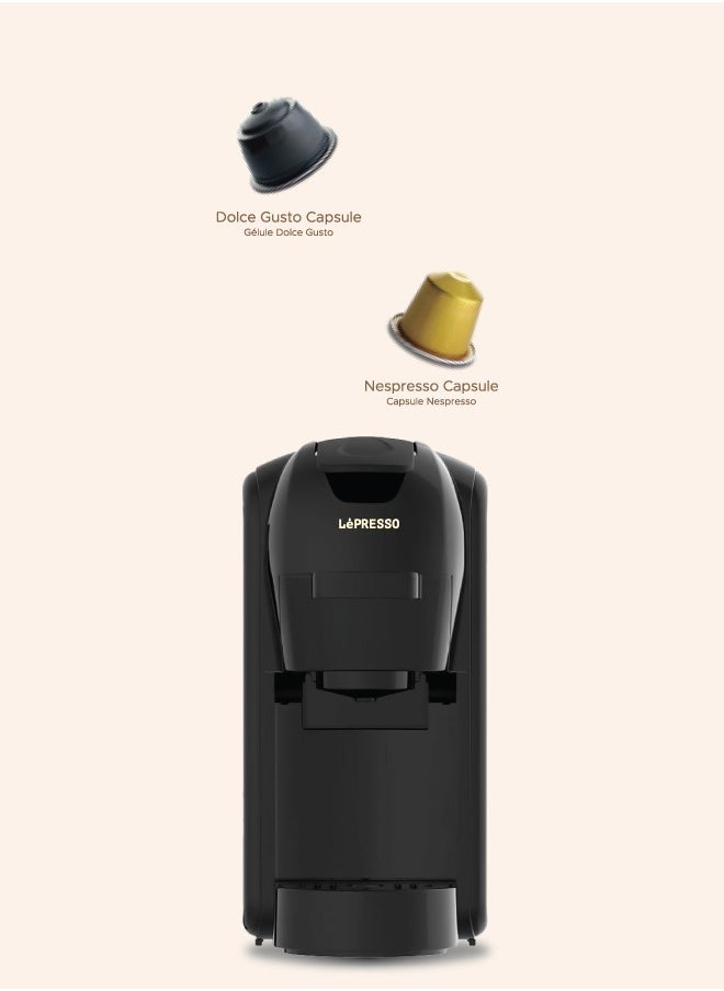 LePRESSO - Lieto 3 in 1 Multifunction Capsule Coffee Machine 0.6L Capacity, Compatible with Nespresso, Dolce Gusto & Powder Coffee, 19 Bar Pump, High Power, Efficient Brew Coffee Maker- Black - Image 1