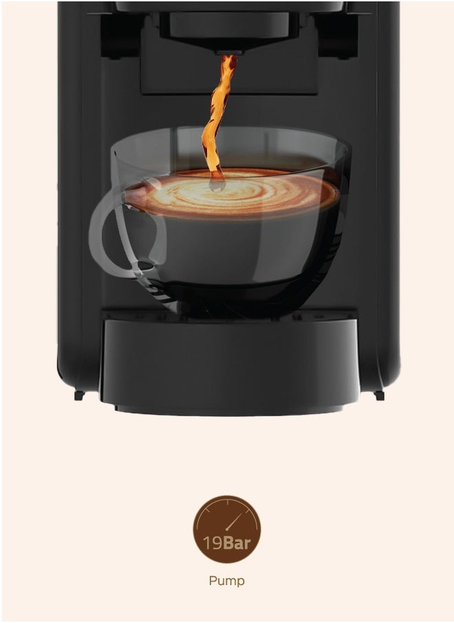 LePRESSO - Lieto 3 in 1 Multifunction Capsule Coffee Machine 0.6L Capacity, Compatible with Nespresso, Dolce Gusto & Powder Coffee, 19 Bar Pump, High Power, Efficient Brew Coffee Maker- Black - Image 1