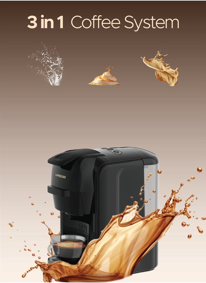LePRESSO - Lieto 3 in 1 Multifunction Capsule Coffee Machine 0.6L Capacity, Compatible with Nespresso, Dolce Gusto & Powder Coffee, 19 Bar Pump, High Power, Efficient Brew Coffee Maker- Black - Image 1