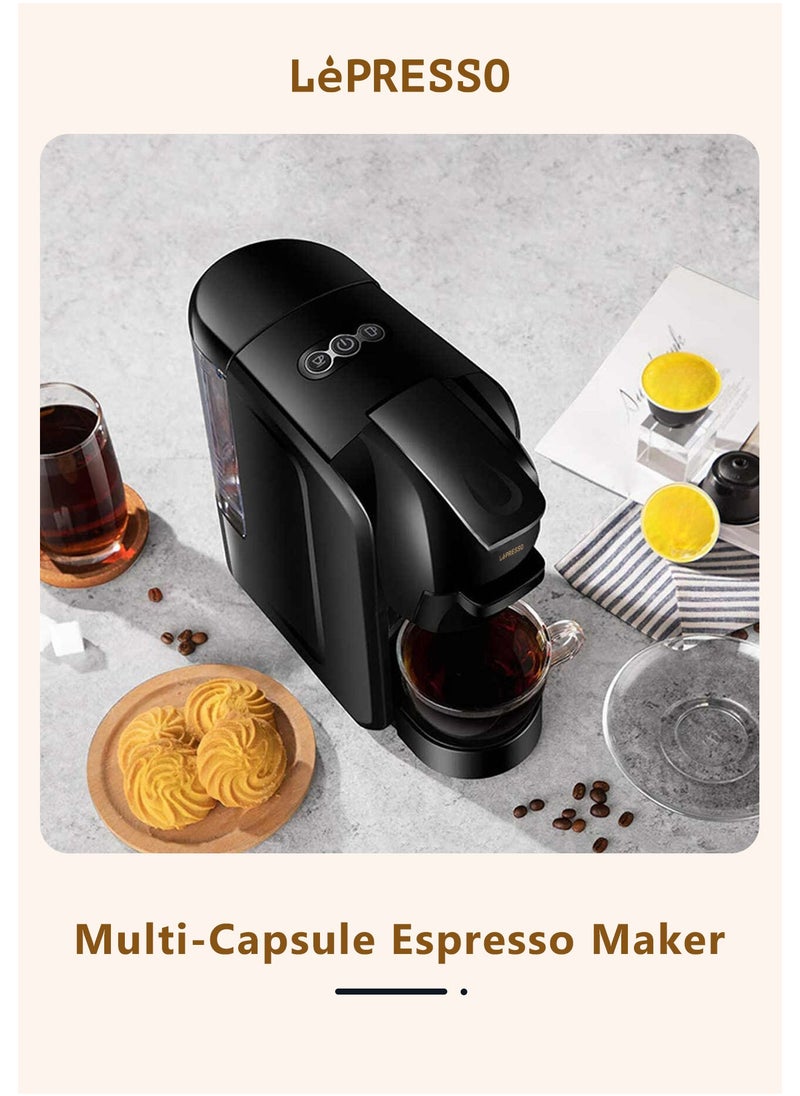 LePRESSO - Lieto 3 in 1 Multifunction Capsule Coffee Machine 0.6L Capacity, Compatible with Nespresso, Dolce Gusto & Powder Coffee, 19 Bar Pump, High Power, Efficient Brew Coffee Maker- Black - Image 1