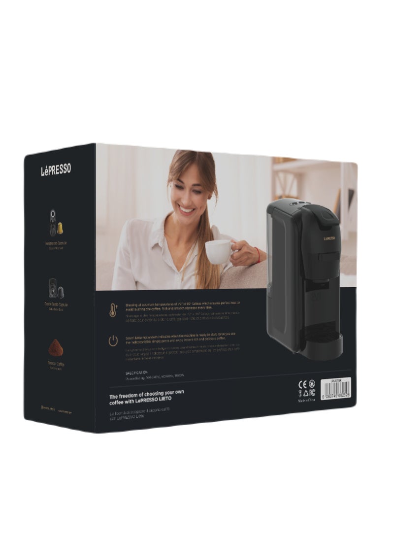 LePRESSO - Lieto 3 in 1 Multifunction Capsule Coffee Machine 0.6L Capacity, Compatible with Nespresso, Dolce Gusto & Powder Coffee, 19 Bar Pump, High Power, Efficient Brew Coffee Maker- Black - Image 1
