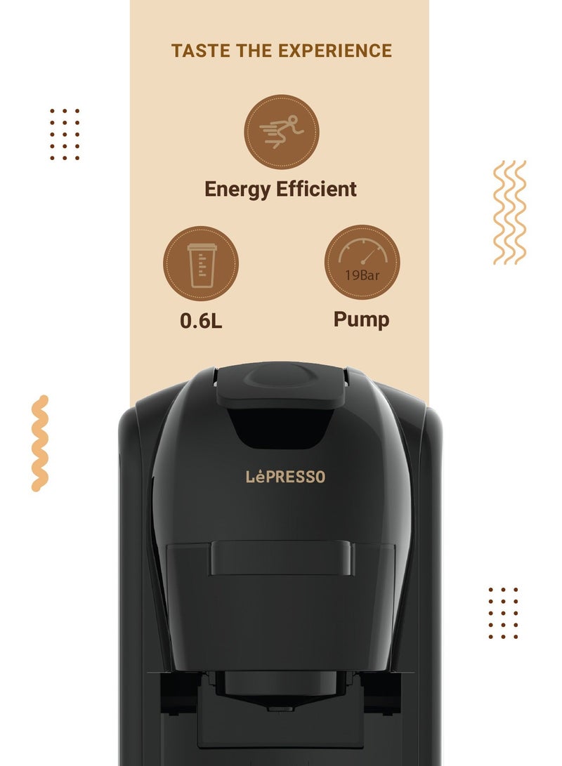 LePRESSO Lieto 3 in 1 Multifunction Capsule Coffee Machine 0.6L Capacity / Compatible with Nespresso / Dolce Gusto & Powder Coffee / 19 Bar Italian Pump / High Power, Efficient Brew Coffee Maker- Black - Image 4