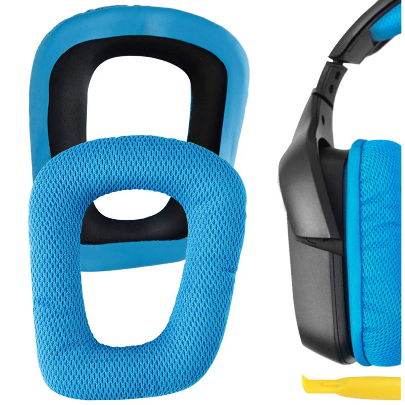 Geekria Mesh Fabric Replacement Ear Pads for Logitech G930 G430 G432 G332 G35 F450 Headphones Ear Cushions Repair Parts with Video Guide Blue - Image 2
