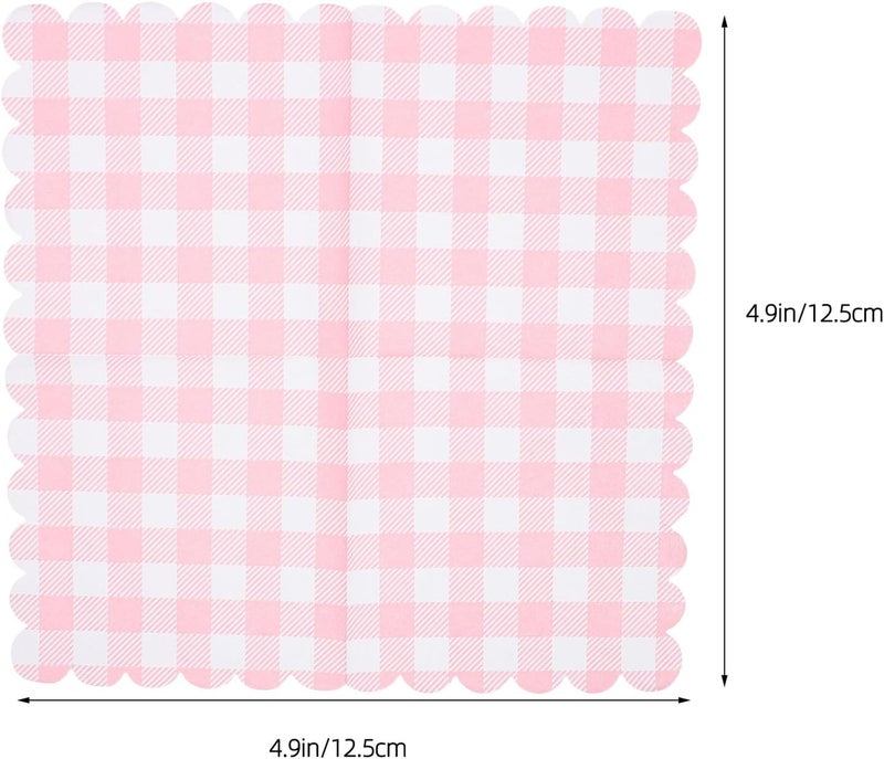 Pink Gingham Disposable Cocktail Napkins 100pcs 2-layer Paper Beverage Napkins for Wedding Bridal Shower Birthday Party Picnic - Image 2