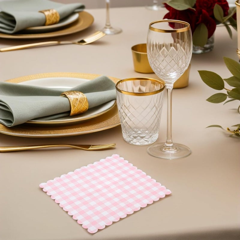 Pink Gingham Disposable Cocktail Napkins 100pcs 2-layer Paper Beverage Napkins for Wedding Bridal Shower Birthday Party Picnic - Image 5