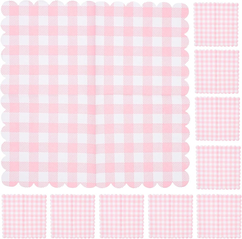 Pink Gingham Disposable Cocktail Napkins 100pcs 2-layer Paper Beverage Napkins for Wedding Bridal Shower Birthday Party Picnic - Image 1