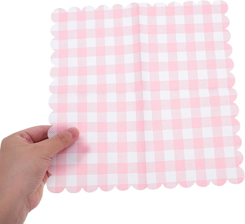 Pink Gingham Disposable Cocktail Napkins 100pcs 2-layer Paper Beverage Napkins for Wedding Bridal Shower Birthday Party Picnic - Image 4