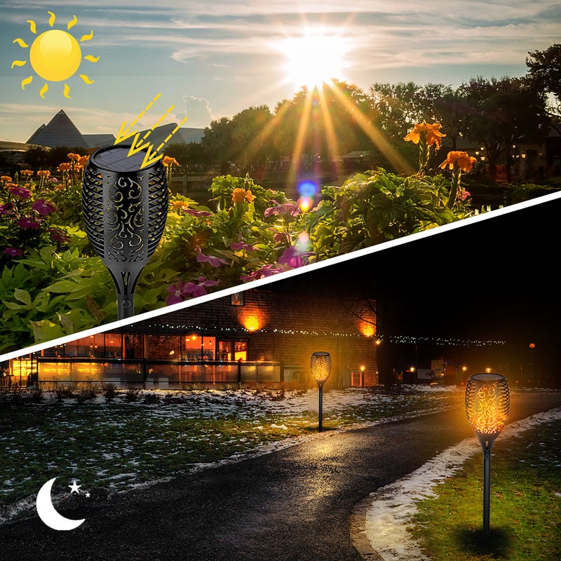 2 Pack Solar Flame Lamp 51LED Solar Torch Light Outdoor with Flickering Flame Landscape IP65 Waterproof Decorative Lights Simple Installation for Courtyard Garden Street - Image 3