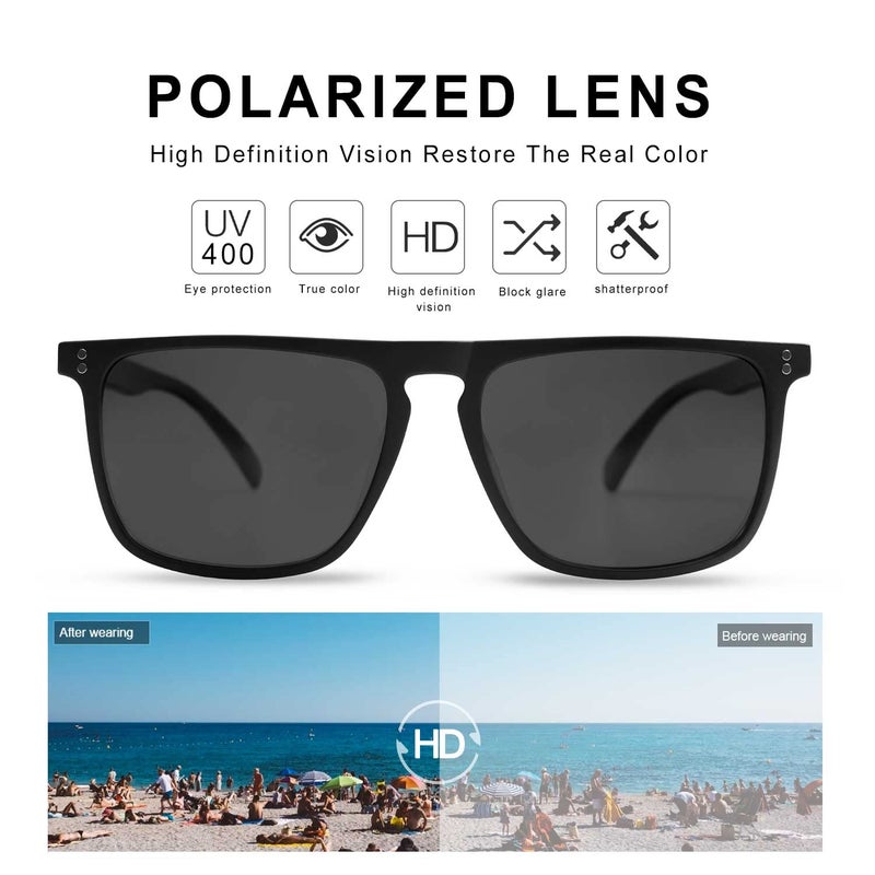 VANLINKER Polarized Square Sunglasses for Men Women Dark Shades with UV Protection for Driving Matte Black Frame - Image 4