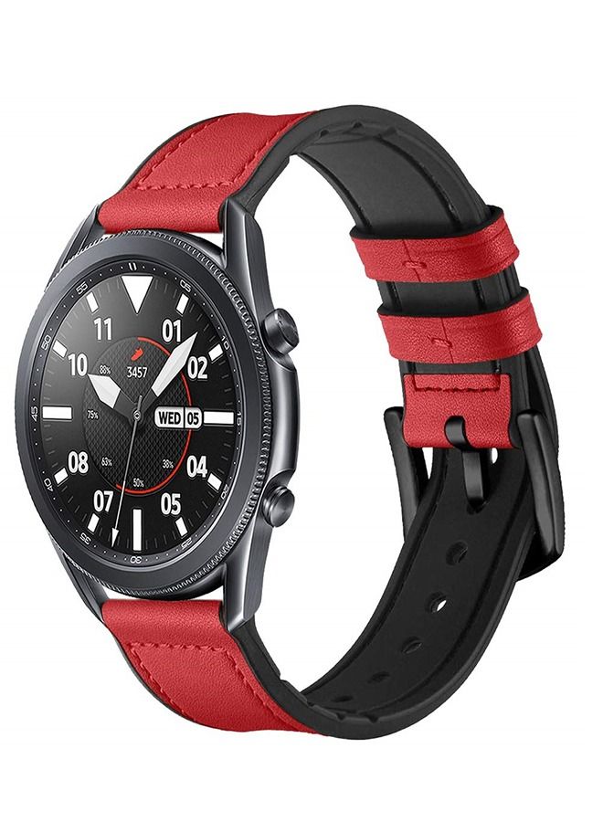 O Ozone Leather Band Compatible With Samsung Galaxy Watch3 45mm or Galaxy Watch 46mm or Gear S3 Frontier or Classic or Watch GT 2 46mm Bands 22mm Quick Release Soft Leather Strap For Men Women - Red - Image 1