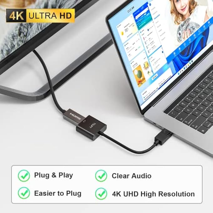 TSUPY محول DISPLAYPORT إلى HDMI بدقة 4K مع موصل مطلي بالذهب، محول HDMI إلى DISPLAYPORT، كابل DP إلى HDMI لأجهزة الكمبيوتر وغيرها - Image 3