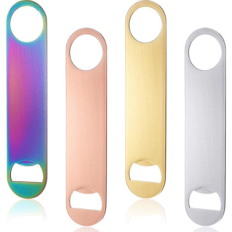 4 Pcs Heavy Duty Stainless Steel Flat Bottle Opener Bartender 7 Inch Solid Beer Opener for Bar Kitchen Wedding Birthday PartyLaser Gradient Pink Natural Gold