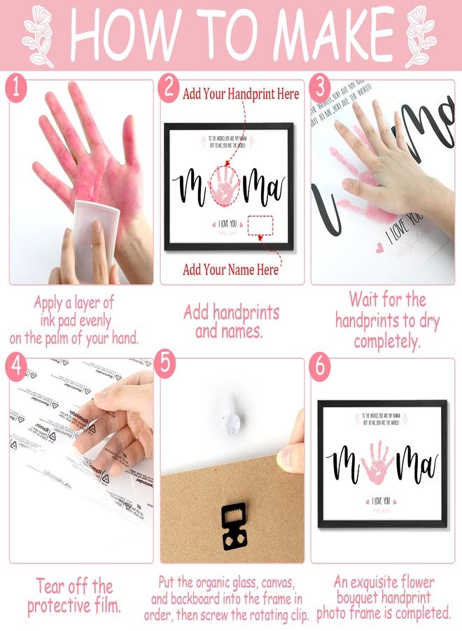 QOUBAI Mother's Day Handprint Art DIY Gift Kit Mother's Day Craft from Daughter or Son Children Adults Handprint Keepsake for Mom Grandma Birthday Gifts Holiday Activities (12X16in,Black Wood Frame) - Image 4