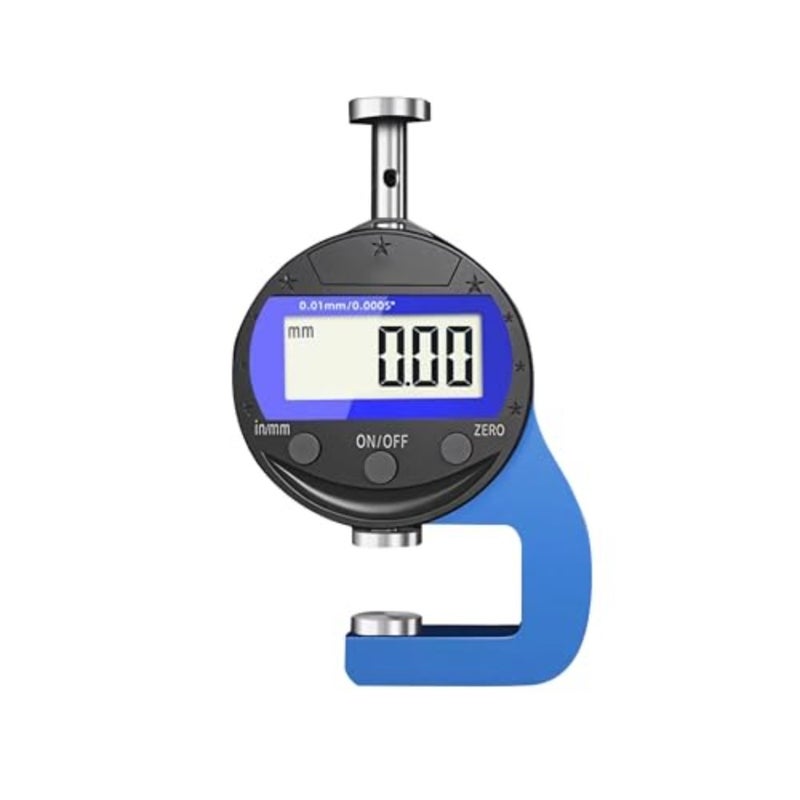 Digital Thickness Gauge for Leather Paper Sheet Metal: 0-10mm Range, 0.01mm/0.0005'' Resolution, LCD Display, Unit Conversion, ABS Plastic Body, Black - Image 1