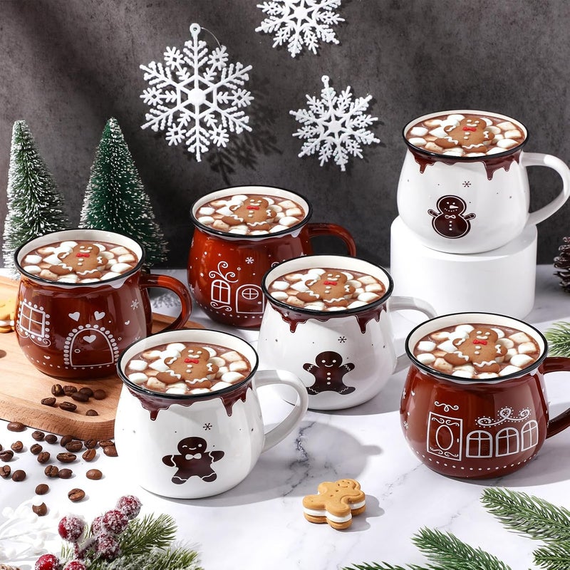 Uiifan 12 Pieces Christmas Gingerbread Mugs Set 12 oz Coffee Ceramic Cup for Holiday Hot Cocoa Milk Tea Coffee Bar Decoration Christmas Gift for Woman Family Friend - Image 4