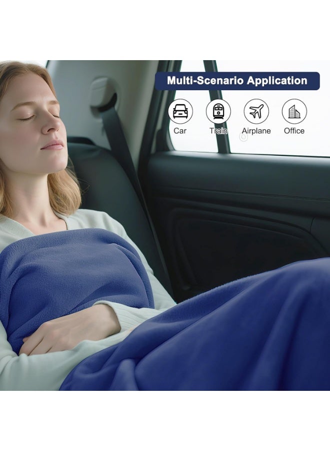 يلا جوي بطانية ووسادة سفر قابلة للتحويل 2 في 4، ناعمة وصغيرة الحجم وخفيفة الوزن وقابلة للتعبئة مع جراب حقيبة اليد ومشبك حقيبة الظهر للرحلات الجوية والسيارة (أزرق غامق) - Image 5