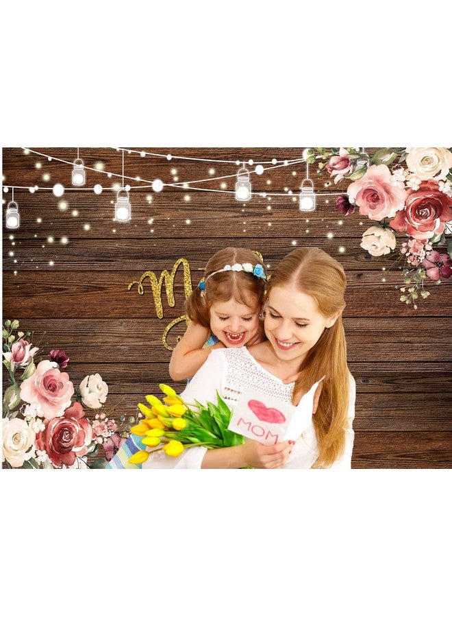 CYLYH 7X5Ft Mother'S Day Backdrop Mother'S Day Brown Wooden Plank Backdrop Mother'S Day Floral Photography Background Mother'S Day Party Backdrop - Image 4