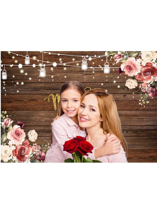 CYLYH 7X5Ft Mother'S Day Backdrop Mother'S Day Brown Wooden Plank Backdrop Mother'S Day Floral Photography Background Mother'S Day Party Backdrop - Image 3