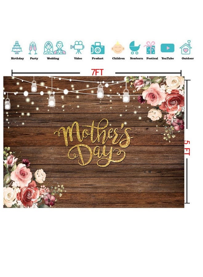 CYLYH 7X5Ft Mother'S Day Backdrop Mother'S Day Brown Wooden Plank Backdrop Mother'S Day Floral Photography Background Mother'S Day Party Backdrop - Image 5