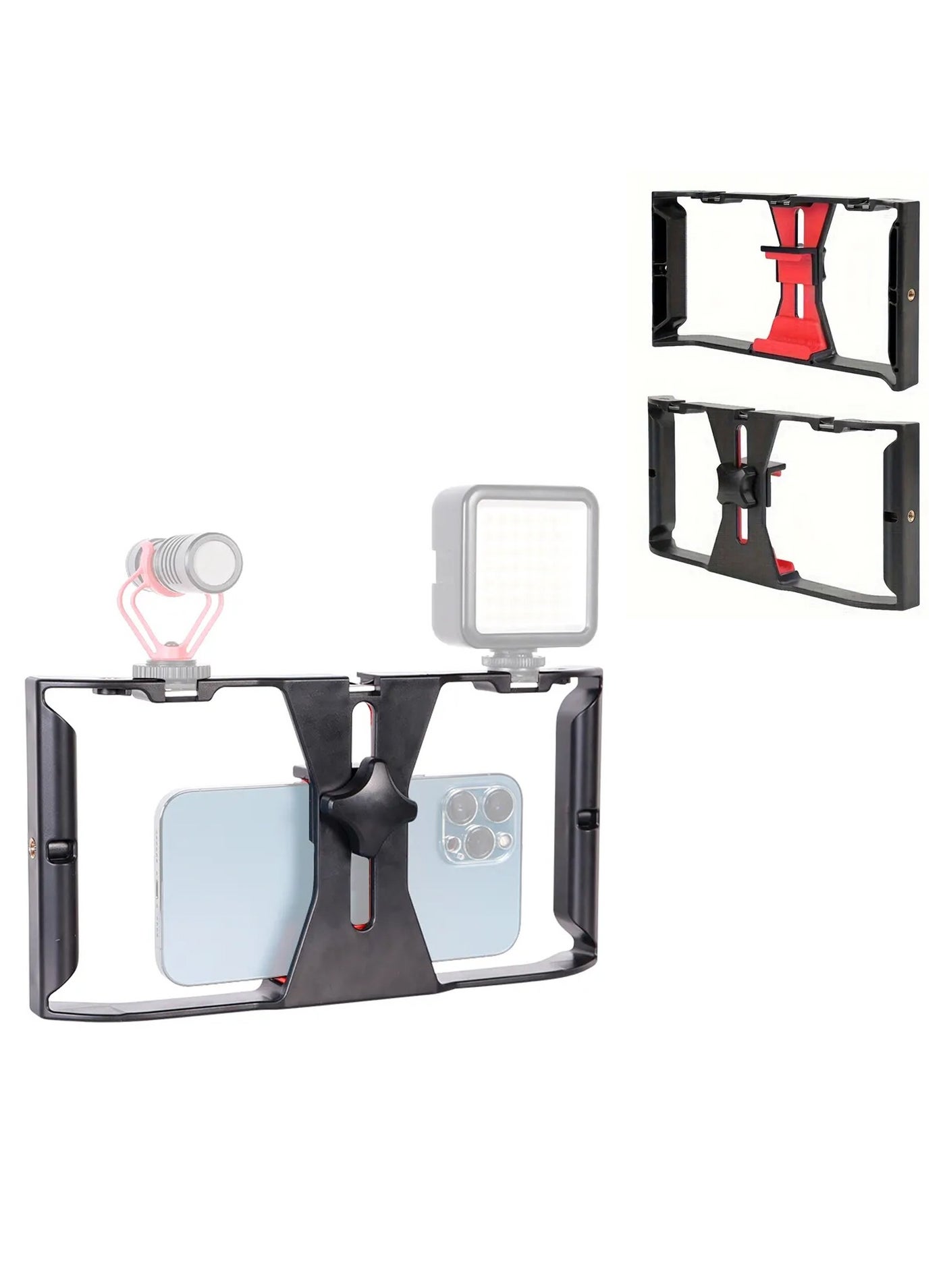 UPSTYLE Universal Smartphone Video Rig Stabilizer – Cage with Adjustable Bracket, Tripod Mount, Fill Light Slots – Handheld Filmmaking Grip for Vlogging, YouTube, Live Recording, Portrait & Landscape Shooting