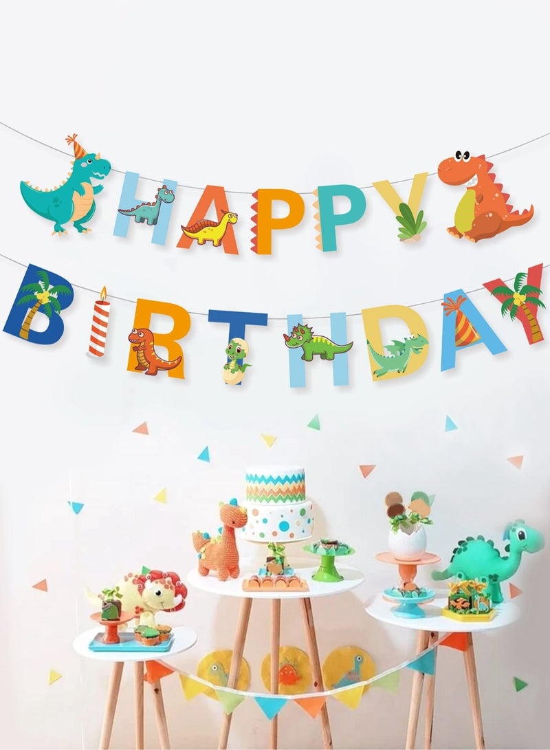 Birthday banner decorations with the phrase "Happy Birthday" A cute dinosaur design suitable for birthday parties. - Image 1