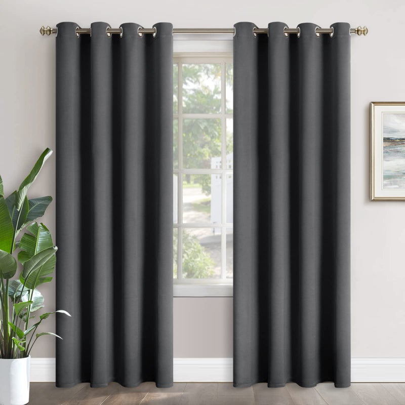 YoungsTex Dark Grey Blackout Curtains for Bedroom  84 Inches Length Thermal Insulated Drapes with Grommet Room Darkening for Living Room 2 Panels 52 x 84 Inch