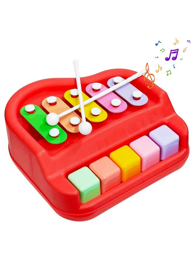 VGRASSP 2 in 1 Small Xylophone and Piano Toy for Kids with Colorful Keys and Drum Sticks - Musical Instrument Toy for Baby and Toddlers - Red - Image 1