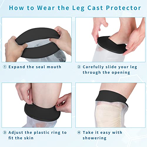 SUPERNIGHT Waterproof Knee Cast Cover for Shower, Adult PICC Line Covers for Knee, Watertight Reusable Cast Protector for Leg Surgeries Wound Bandage Black - Image 2