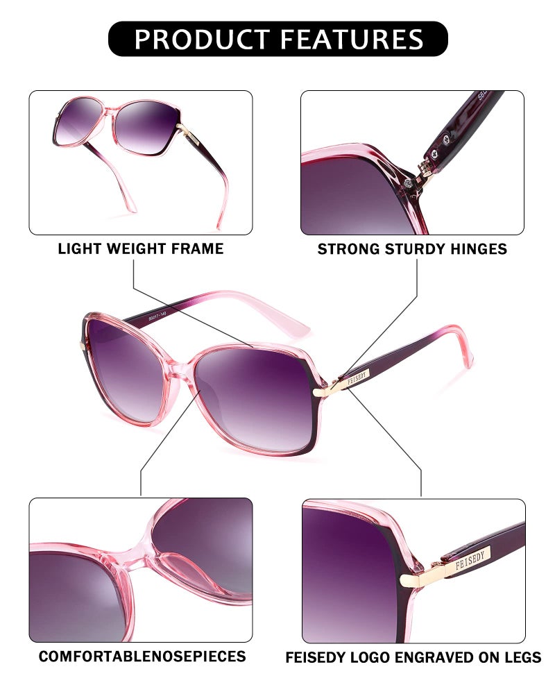 FEISEDY Womens Polarized Sunglasses, Trendy Elegant Colored Frame for Ladies, UV400 Protection B2760 Purple - Image 3