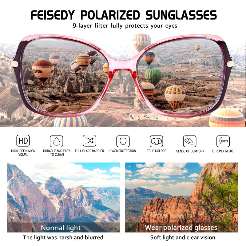 FEISEDY Womens Polarized Sunglasses, Trendy Elegant Colored Frame for Ladies, UV400 Protection B2760 Purple - Image 5