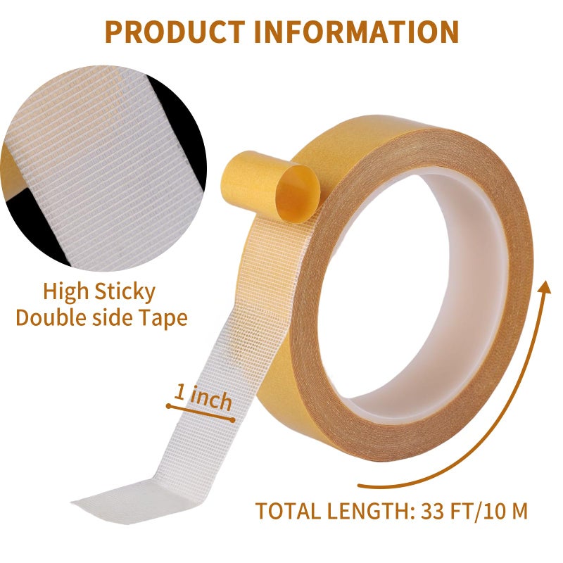 Kwtpsg Double Sided Fabric Tape Heavy Duty,Double Stick Carpet Tape,Fabric Tape Multifunctional Double Sided 1Inch x 33FT High Stickness Strong 2 Sided Tape 1 Rolls - Image 2