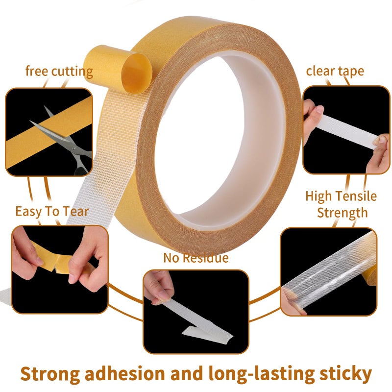 Kwtpsg Double Sided Fabric Tape Heavy Duty,Double Stick Carpet Tape,Fabric Tape Multifunctional Double Sided 1Inch x 33FT High Stickness Strong 2 Sided Tape 1 Rolls - Image 4