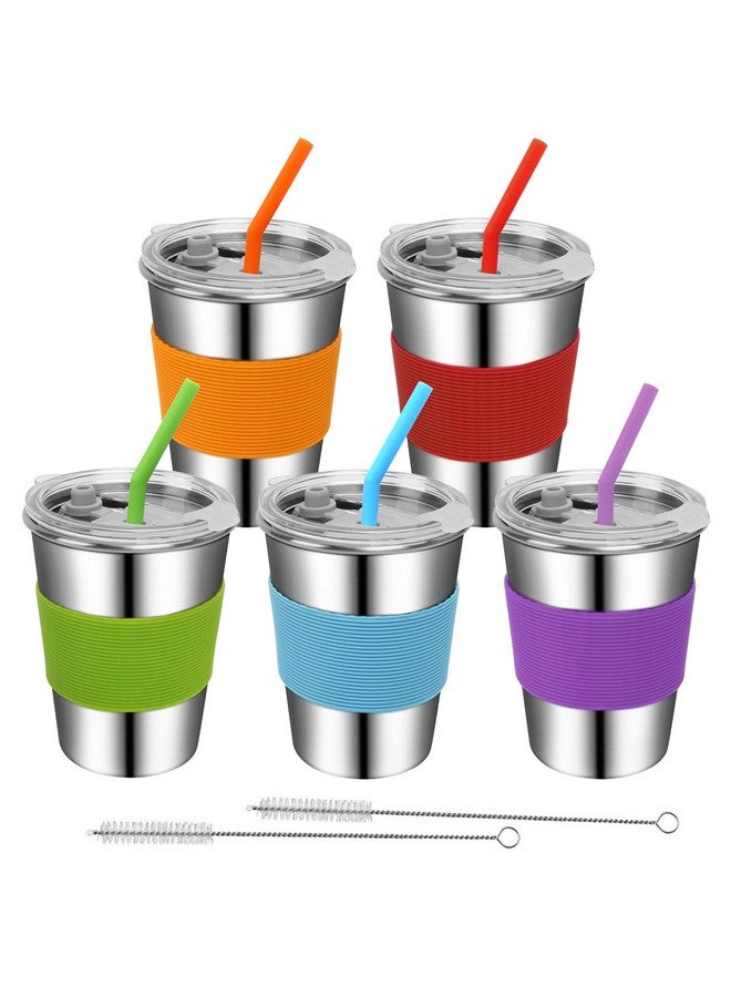 Rommeka Toddler Cups with Straws, 18/8 Stainless Steel Children Smoothie Drinking Sippy Cups, Stacking & Reusable Kids Cups with Straws and Lids, 5 Pack, 12oz - Image 1