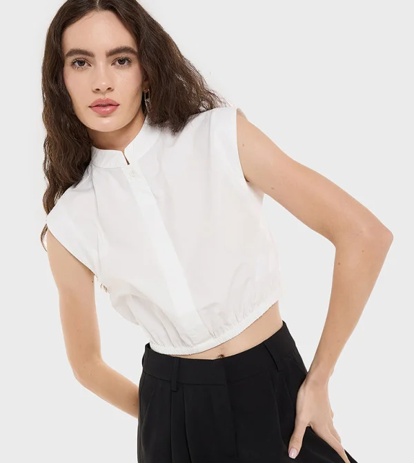 بي سي بي جي BCBG Sleeveless Band Collared Top
