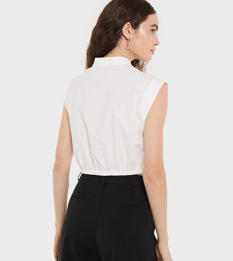 بي سي بي جي BCBG Sleeveless Band Collared Top
