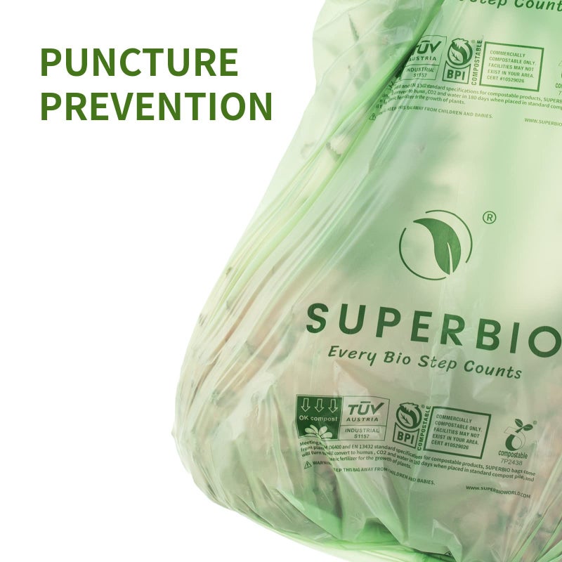 SUPERBIO 3 Gallon Compostable Food Waste Bags, 80 Count, Food Scrap Bags with Handles, ASTM D6400, BPI and OK compost INDUSTRIAL - Image 4