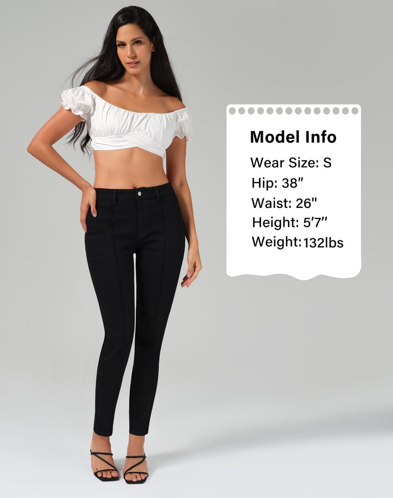 roswear Skinny Jeans for Women High Waisted Stretchy Front Seam Vintage Denim Pants Black X-Large - Image 4