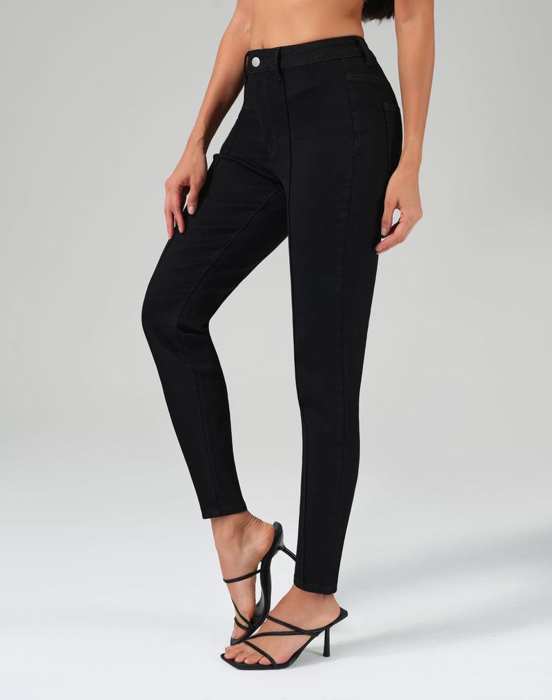 roswear Skinny Jeans for Women High Waisted Stretchy Front Seam Vintage Denim Pants Black X-Large - Image 2
