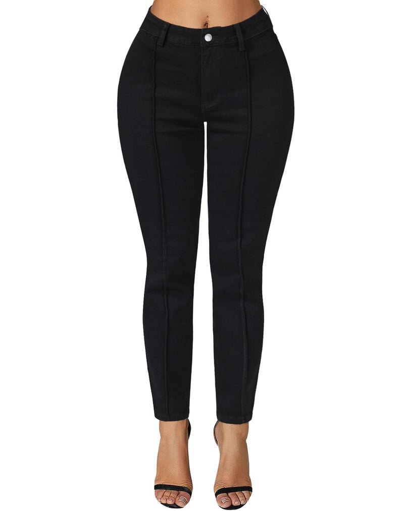 roswear Skinny Jeans for Women High Waisted Stretchy Front Seam Vintage Denim Pants Black X-Large - Image 1