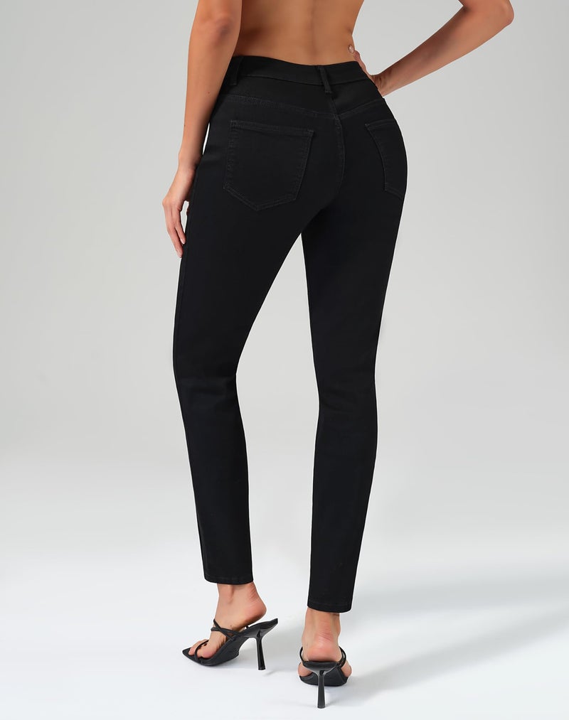roswear Skinny Jeans for Women High Waisted Stretchy Front Seam Vintage Denim Pants Black X-Large - Image 3