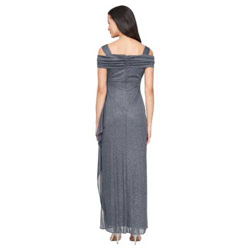 Alex Evenings Women's Long Cold Shoulder Dress (Petite and Regular Sizes), Smoke Glitter, 10 - Image 2