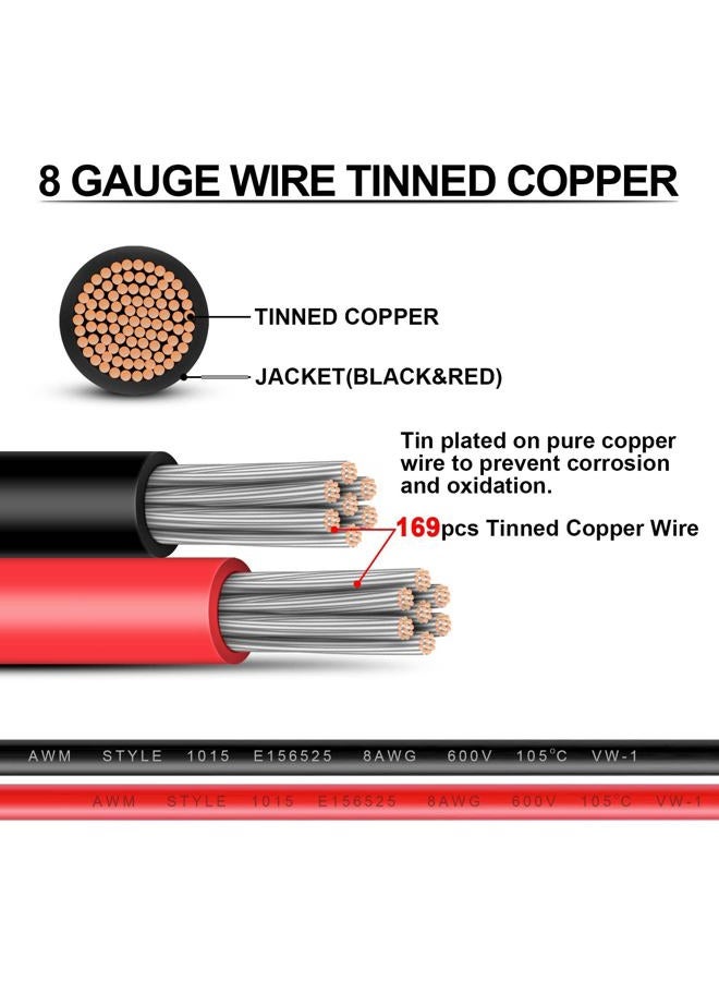 iGreely Battery Cable - 8 AWG 8 Gauge Wire Made with Tinned Copper Wire Battery Power Inverter Cables with Terminals for Solar Panel Automotive Motorcycle RV Marine (1 Black & 1 Red) 2ft/60cm - Image 2