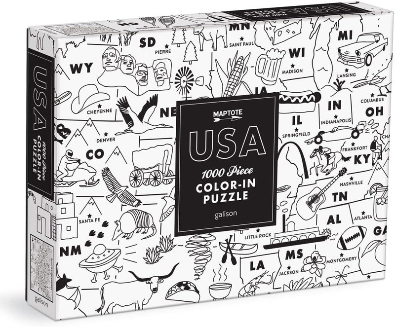 Galison Maptote USA Color-in 1000 Piece Puzzle - Fun and Challenging Jigsaw Puzzle, Thick and Sturdy Pieces, Ages 13 and Up - Image 1
