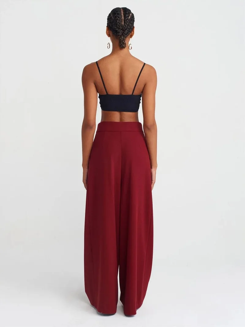 ديلفين Dilvin High-Waist Pleated Wide-Leg Trousers