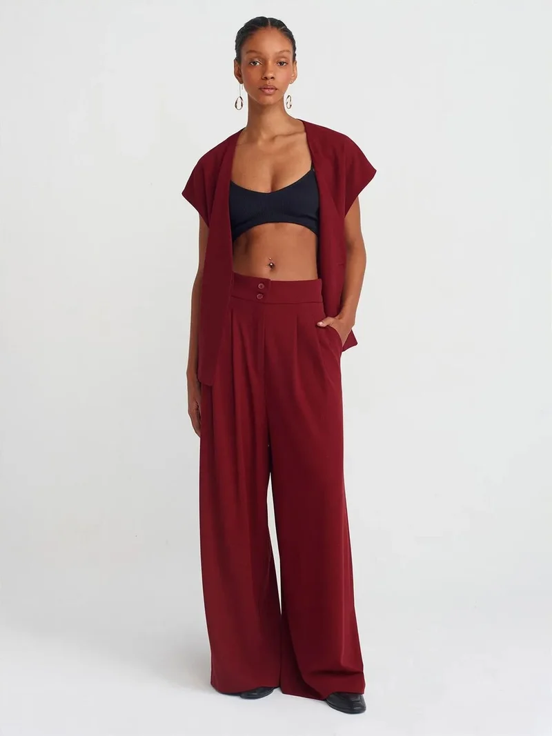 ديلفين Dilvin High-Waist Pleated Wide-Leg Trousers