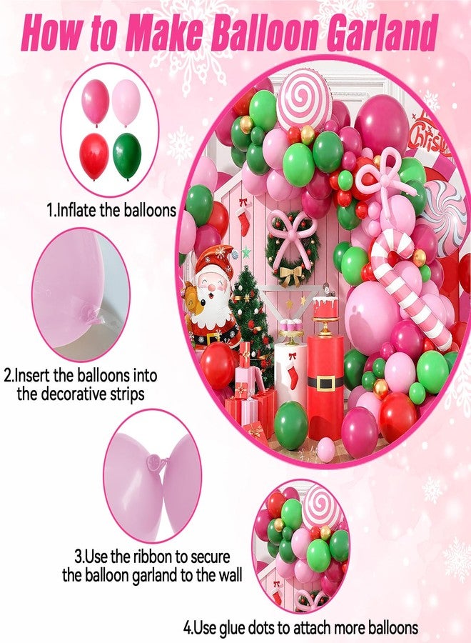 Sowide Christmas Balloon Arch Kit, Hot Pink Red Green Metallic Gold Balloons with Snowflake Santa Claus Lollipop Crutch Candy Long Balloons for Christmas Party Xmas Eve Decorations New Year Holiday Supplies - Image 3