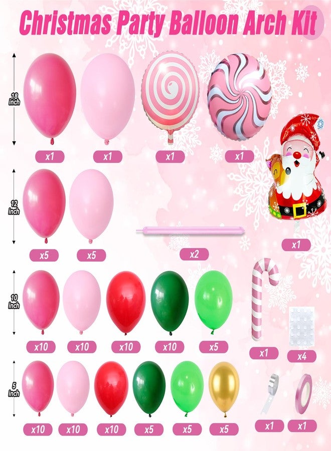 Sowide Christmas Balloon Arch Kit, Hot Pink Red Green Metallic Gold Balloons with Snowflake Santa Claus Lollipop Crutch Candy Long Balloons for Christmas Party Xmas Eve Decorations New Year Holiday Supplies - Image 2